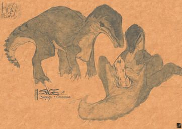 3_toes 5_fingers animal_genitalia animal_penis aroused biped bipedal_feral butt chevron_(marking) claws cloaca cloacal_penis crocodilian_penis digitigrade erection feet feral finger_claws fingers front_view genitals horizontal_cloaca logo lying male male_feral markings nude on_back on_ground open_mouth penis presenting presenting_hindquarters presenting_penis pupils scales scaly_tail sharp_teeth short_tail simple_background slit_pupils solo spikes spikes_(anatomy) spines spread_legs spreading standing tail tail_markings teeth text textured_background three-quarter_view toe_claws toes tongue hdyly sage_(kuruk) baryonyx crocodile crocodilian dinosaur hybrid prehistoric_species reptile saurischian scalie spinosaurid theropod 2026 artist_logo artist_name digital_drawing_(artwork) digital_media_(artwork) english_text hi_res signature sketch