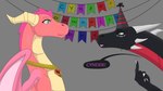 angry birthday black_body blue_eyes calling clothing decoration duo female feral gesture green_eyes hand_gesture hat headgear headwear horn jewelry middle_finger necklace offscreen_character party_hat pink_body text wings apollyondragon activision mythology spyro_the_dragon cynder ember_(spyro) dragon mythological_creature mythological_scalie scalie 2023 digital_drawing_(artwork) digital_media_(artwork) half-length_portrait portrait signature