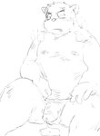 anthro balls blush blush_lines bodily_fluids canid canine canis cum digital_media_(artwork) domestic_dog ejaculation erection fur genital_fluids genitals hi_res kemono male mammal monochrome moobs navel nipples nude overweight overweight_anthro overweight_male penis rampie simple_background sketch slightly_chubby solo