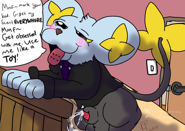 animal_genitalia balls bed blissful blush bodily_fluids clothing cum cum_on_bed cum_on_penis door feline_tongue feral furniture genital_fluids genitals male open_door penile_spines penis sheath solo suit tongue tongue_out baz_bilby nintendo pokemon tesla_(bazbilby) felid feline generation_4_pokemon mammal pokemon_(species) shinx absurd_res hi_res