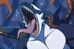 anthro blue_body blue_eyes bubble cheek_spikes facial_spikes front_view male mouth_shot multicolored_eyes open_mouth orange_eyes sharp_teeth solo spikes spikes_(anatomy) teeth tentacles tongue tongue_out underwater water white_body white_eyes imperatorcaesar marine bust_portrait hi_res portrait