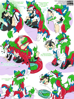 absorption_vore anal anal_knotting anal_penetration anthro bdsm blue_penis blue_tongue bodily_fluids bound collar cum cum_in_ass cum_inside duo encasement genital_fluids genitals goo_suit green_penis green_tongue knotting leash male male/male masturbation overstimulation penetration penis petplay roleplay tongue vore conditional_dnp lustylamb ekto_(ektohunter) 2025 absurd_res hi_res