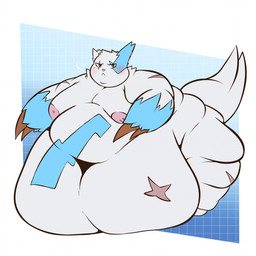 anthro areola belly belly_on_ground big_belly blue_eyes blue_sclera blush blush_lines breath brown_claws claws ear_piercing ear_ring eye_scar facial_scar fat_rolls fur head_tuft huge_belly hyper hyper_belly looking_at_viewer male moobs morbidly_obese mouth_closed neck_tuft nipples obese overweight pattern_background piercing pink_areola pink_nipples pink_nose ring_piercing scar scars_all_over simple_background solo standing tail three-quarter_view tuft white_body white_fur reppu nintendo pokemon generation_3_pokemon pokemon_(species) shiny_pokemon zangoose 1:1 2024 digital_media_(artwork) full-length_portrait hi_res portrait