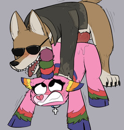 ambiguous_gender ambiguous_penetration animal_genitalia animal_penis balls black_eyes blush bodily_fluids canine_genitalia canine_penis clenched_teeth clothed clothed_feral clothing cross cross_necklace duo eyelashes eyewear feral feral_on_feral fur genitals hooves horn interspecies jewelry knot male male/ambiguous male_penetrating motion_lines necklace open_mouth penetration penis pinata pink_body pink_fur questionable_consent sex shaking sharp_teeth simple_background sunglasses sweat teeth trembling keadanger mythology scp_foundation scp-2547-1 scp-956 animate_inanimate canid canine canis coyote equid equine living_pinata mammal mythological_creature mythological_equine unicorn 2018 absurd_res digital_media_(artwork) hi_res