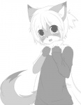 ambiguous_gender anthro blush simple_background solo tail young young_ambiguous young_anthro tsuuba-chan maverick_skye canid canine fox mammal monochrome