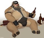 anthro belly big_belly brown_body bulge clothing drunk hat headgear headwear humanoid_hands kemono male moobs nipples overweight overweight_male sitting solo substance_intoxication underwear mtflying30371 bear mammal 2021 absurd_res hi_res