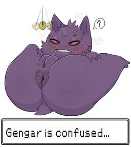 animal_ears anus anus_focus arm_tuft bent_legs blush blush_lines bodily_fluids butt cheek_tuft coin_on_a_string cross-popping_vein dripping elbow_tuft facial_tuft female genital_fluids genitals head_tuft heart_reaction leg_grab open_mouth open_smile paws pubic_fuzz pupils purple_anus purple_body purple_vulva question_mark red_sclera scut_tail short_tail simple_background slit_pupils smile solo spread_legs spreading sweat sweaty_butt sweaty_face sweaty_legs sweaty_thighs tail text_box tuft vaginal_fluid_drip vaginal_fluids vulva hewa nintendo pokemon generation_1_pokemon gengar pokemon_(species) 2026 hi_res