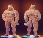 3d_(artwork) abs absurd_res anthro areola back_muscles balls black_nose butt canid canine canis cheek_tuft chest_scar digital_media_(artwork) eyebrows facial_tuft fangs feet flaccid foreskin fur genitals glans hand_on_hip head_tuft hi_res humanoid_feet humanoid_genitalia humanoid_hands humanoid_penis inner_ear_fluff lifewonders male maligma5 mammal mane marchosias_(tas) multicolored_body multicolored_fur muscular muscular_anthro muscular_male nipples nude nude_anthro nude_male pecs penis pink_areola pink_glans pink_nipples plantigrade pose red_eyes scar serratus sharp_teeth smile solo standing tail tail_aside tan_balls tan_body tan_fur tan_penis teeth tokyo_afterschool_summoners tuft two_tone_body two_tone_fur white_body white_eyebrows white_fur white_inner_ear_fluff wolf