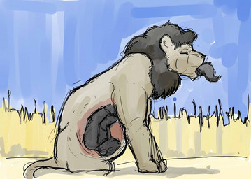 almost_fully_inside anthro anthro_prey belly black_body black_fur black_mane blue_sky day duo eyes_closed feral feral_pred fur head_first inside_stomach internal larger_pred male male/male male_pred mane nude_feral nude_male nude_pred nude_prey oral_vore outside savannah_grass sitting size_difference skunk_tail sky tail tan_body tan_fur vore willing_pred jeri_kleinlowe felid lion mammal mephitid pantherine skunk 2012 colored guide_lines
