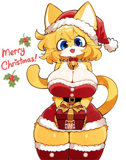 anthro bangs bare_shoulders bell bell_collar belt big_breasts blonde_hair blush bow_ribbon breasts christmas_clothing christmas_dress christmas_headwear christmas_stocking clothed clothing collar dress eyelashes female female_anthro front_view fur hair happy hat headgear headwear holding_christmas_present holidays huge_breasts legwear long_eyelashes looking_at_viewer male off_shoulder open_mouth open_smile pose red_clothing red_collar red_dress red_legwear red_stockings santa_hat short_hair simple_background smile smiling_at_viewer solo standing stockings text white_background wide_hips yellow_body yellow_fur medikitten christmas domestic_cat felid feline felis mammal 2025 artist_name colored detailed digital_drawing_(artwork) digital_media_(artwork) english_text hi_res shaded signature