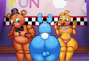 anthro balls beak bib big_butt blue_body blue_eyes bouncing_balls bow_tie breasts butt clothing confusion eyeshadow featureless_breasts female femboy genitals glistening glistening_body group hat headgear headwear inside looking_at_another machine makeup male male_focus medium_breasts non-mammal_breasts open_mouth open_smile orange_body overweight overweight_anthro overweight_male panties pecs pink_clothing pink_eyeshadow pink_panties pink_underwear presenting presenting_hindquarters scut_tail shaking_butt short_tail sitting skindentation slightly_chubby slightly_chubby_anthro slightly_chubby_male smile stage tail teeth thick_thighs top_hat trio underwear wide_hips yellow_body meowny five_nights_at_freddy's five_nights_at_freddy's_2 scottgames toy_bonnie_(fnaf) toy_chica_(fnaf) toy_freddy_(fnaf) animatronic avian bear bird chicken galliform lagomorph leporid mammal phasianid rabbit robot 2d_animation animated digital_media_(artwork) hi_res