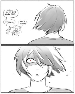ambiguous_gender anthro antlers clothed clothing dialogue dot_eyes eyes_closed face_lick female female/female horn licking open_mouth red_eyes simple_eyes speech_bubble text tongue watching_from_afar tanoshiboo deltarune undertale_(series) noelle_holiday susie_(deltarune) deer human mammal 2026 4:5 absurd_res comic digital_media_(artwork) english_text hi_res monochrome