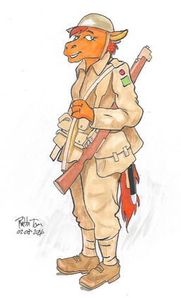 anthro armor clothed clothed_anthro clothed_female clothing female fully_clothed fully_clothed_anthro fully_clothed_female green_eyes gun hair headgear helmet long_hair looking_at_viewer orange_body ranged_weapon red_hair rifle smile solo standing uniform weapon rabbi-tom lee-enfield red_shetland equid equine horse mammal pony shetland_pony 2026