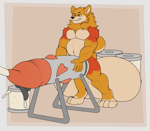 animal_genitalia anthro balls belly big_balls big_penis bodily_fluids breeding_mount broken_sex_toy canine_genitalia cum cum_in_container cum_tank excessive_cum excessive_genital_fluids eyewear fluffy fur genital_fluids genitals glasses growth huge_balls huge_penis hyper hyper_balls hyper_genitalia hyper_penis knot male musclegut muscular orange_body orange_fur paws pecs penile penis penis_milking solo tan_body tan_fur wearing_glasses rokie38 kodashibe canid canine canis domestic_dog mammal shiba_inu spitz absurd_res hi_res