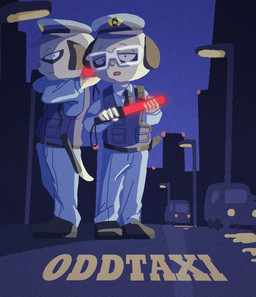 anthro building car clothed clothing costume duo fully_clothed hat headgear headwear lights looking_at_viewer male night police police_hat police_officer police_uniform road street text uniform vehicle l84_yade odd_taxi kenshiro_daimon_(odd_taxi) koshiro_daimon_(odd_taxi) herpestid mammal meerkat 2021 brother_(lore) brothers_(lore) sibling_(lore)