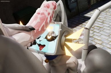 anthro balls bell bell_collar big_penis bodily_fluids butt collar cum cum_on_face cum_on_penis genital_fluids genitals glowing glowing_eyes glowing_face grey_body humanoid_genitalia humanoid_penis machine narrowed_eyes penis tail tongue tongue_out darkflash23 leodamodeler_(modeler) phoenixq_q_(modeler) cali_(calxics) kuyo_(arcadegig) android aquatic felid feline fish mammal robot shark 2025 3d_(artwork) absurd_res digital_media_(artwork) hi_res widescreen