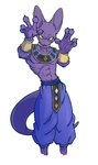 anthro armor beerus big_ears bracers claws clothed clothing domestic_cat dragon_ball dragon_ball_super felid feline felis hairless hairless_cat jewelry looking_at_viewer male mammal necklace purple_body purple_skin shirtless solo spuukss