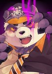 anthro black_nose clothing hat headgear headwear humanoid_hands kemono male necktie overweight overweight_male police purple_body shirt solo topwear white_body l4zily lifewonders tokyo_afterschool_summoners alp_(tas) bear giant_panda mammal 2021 absurd_res half-length_portrait hi_res portrait