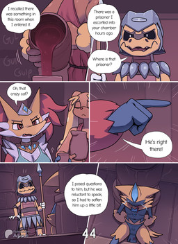 alcohol ambiguous_gender anthro armor balls_outline beverage blood bodily_fluids breasts bulge clothed clothing detailed_bulge dialogue door duo fangs female female_anthro furniture genital_outline headgear helmet melee_weapon penis_outline polearm prisoner shaded_background sitting spear teeth text wall_(structure) weapon wine agious nintendo pokemon veyneria_(agious) canid canine delphox felid feline fox generation_4_pokemon generation_5_pokemon generation_6_pokemon generation_7_pokemon krokorok legendary_pokemon lopunny mammal pokemon_(species) reptile scalie zeraora 2026 comic digital_drawing_(artwork) digital_media_(artwork) english_text hi_res shaded