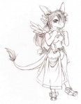 anthro big_eyes breasts claws clothing dress feathered_wings feathers female fur hair long_hair non-mammal_breasts simple_background solo tail toe_claws white_background wings tigerlilylucky mythology linvar dragon feathered_dragon feathered_scalie furred_dragon furred_scalie mythological_creature mythological_scalie scalie 2008 black_and_white monochrome traditional_media_(artwork)