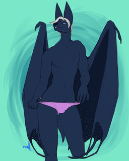 abstract_background anthro athletic barely_visible_genitalia biceps blue_penis bulge claws clothed clothing cosmic_flesh cosmic_wings femboy genitals looking_at_viewer male muscular muscular_anthro muscular_male navel panties panties_only penis penis_base pink_clothing pink_underwear simple_background slim smile solo standing teasing topless twunk underwear underwear_only undressing wings morenor orange.slice nightswing bat mammal 2015 4:5 hi_res