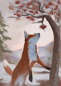 ambiguous_gender black_nose dipstick_tail evergreen_tree feral fur leaf leg_markings markings mountain orange_body orange_fur pine_tree plant quadruped snow socks_(marking) solo tail tail_markings tree white_chest white_tail_tip winter alexpahomov canid canine fox mammal 2020 digital_drawing_(artwork) digital_media_(artwork) hi_res