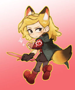 cloak clothing female fox_ears fox_tail jocy3 markings melee_weapon mole_(marking) solo sword weapon whiskers amphibia_(series) disney sasha_waybright animal_humanoid canid canid_humanoid canine canine_humanoid fox_humanoid humanoid mammal mammal_humanoid