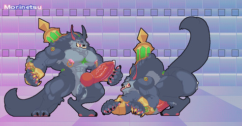 anthro arm_tuft attack balls barazoku big_balls big_penis bodily_fluids chest_tuft clothing cum cum_expulsion cum_fart cum_from_ass cum_in_ass cum_inside ejaculation erection feet flaccid flaccid_bigger genital_fluids genitals hair hairy humanoid_genitalia jewelry knot legwear male male/male mature_male moobs muscular muscular_anthro muscular_male necklace nipples penis piercing plant slightly_chubby smile smirk solo thigh_highs tuft weapon morinetsu league_of_legends riot_games tencent warwick_(lol) canid canine canis mammal wolf animated digital_media_(artwork) loop pixel_(artwork) short_playtime