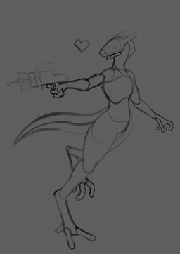 anthro breasts female fingers machine nude screen simple_background smile solo standing tail thick_thighs hofi-peak android robot synth_(vader-san) absurd_res hi_res monochrome
