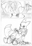 anthro armwear bandai_namco big_tail black_and_white black_sclera breasts bridal_gauntlets canid canine clothing comic covering covering_self digimon digimon_(species) female genitals huge_tail mammal monochrome nipples pussy renamon s-nina solo tail transformation