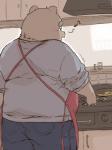 anthro apron bottomwear butt clothing cooking humanoid_hands male overweight overweight_anthro overweight_male pants shirt solo topwear dv-ch bear mammal 2019 hi_res