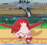 aircraft airplane anthro breasts drinking female jet leaning leaning_down leaning_forward multicolored_body red_body solo su-27 tongue two_tone_body vehicle water white_body yellow_eyes blankyart gaijin_entertainment nintendo pokemon war_thunder generation_3_pokemon latias legendary_pokemon pokemon_(species) 2024 digital_media_(artwork) hi_res meme reference_image signature