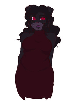anthro bodysuit breasts cheek_tuft clothing dog_ears dress facial_markings facial_tuft female fur hair head_markings long_hair markings purple_body purple_fur red_clothing red_dress red_eyes skinsuit solo standing tight_clothing tuft bugzthepug buggy_(bugzthepug) humanoid
