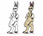 almar anatomically_inaccurate anatomically_inaccurate_pawpads anthro biped blue_eyes breasts butt claws female fur hi_res lagomorph leporid long_ears looking_back mammal muscular muscular_anthro muscular_female pawpads paws rabbit sketch smile solo standing