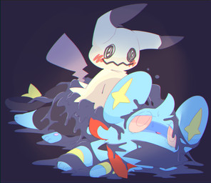 ambiguous_gender bdsm black_goo black_tail blank_stare blue_body blue_fur bodily_fluids bondage bound corruption covering covering_mouth duo facial_tuft feral fur half-closed_eyes head_tuft lidded_eyes narrowed_eyes pawpads paws pink_pawpads red_scarf scarf slime sweat tail tentacles tuft yellow_eyes winte nintendo pokemon felid feline generation_4_pokemon generation_7_pokemon mammal mimikyu pokemon_(species) shinx 2022 hi_res