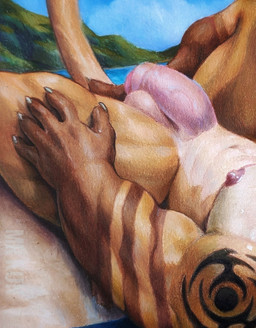 5_fingers anthro areola arm_tattoo balls barazoku biceps biped black_tattoo blue_sky brown_body brown_fur brown_markings calf_muscles claws close-up cloud countershade_fur countershade_torso countershading day deltoids detailed_background finger_claws fingers flaccid forearm_muscles foreskin fur genitals glans gloves_(marking) grey_claws hand_on_leg hand_on_thigh humanoid_genitalia humanoid_hands humanoid_penis leg_markings lying male markings mountain multicolored_body multicolored_fur muscular muscular_anthro muscular_arms muscular_legs muscular_male navel nipples nude nude_anthro nude_male on_back orange_body orange_fur orange_tail outside partially_retracted_foreskin pecs penis pink_areola pink_glans pink_nipples pink_penis quads seaside sky socks_(marking) solo spread_legs spreading striped_markings stripes tail tan_balls tan_body tan_fur tattoo text thick_thighs thin_tail toe_claws triceps vein veiny_penis mrkun artist_name graphite_(artwork) hi_res mixed_media painting_(artwork) traditional_media_(artwork) traditional_painting_(artwork) traditional_watercolor_(artwork) watercolor_(artwork) watermark