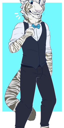 4_toes 5_fingers anthro barefoot biped blue_eyes clothed clothing crown digitigrade feet fingers hair headgear male solo standing toes senimasan felid mammal pantherine tiger 2015 digital_media_(artwork) hi_res