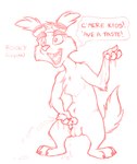 2018 4_fingers anatomically_correct anatomically_correct_genitalia anatomically_correct_penis animal_genitalia animal_penis anthro balls biped bodily_fluids canid canine canine_genitalia canine_penis canis character_name cheek_tuft chest_tuft claws coyote cum cum_drip cum_on_ground cum_on_hand dialogue dripping ejaculation english_text erection eyebrows eyewear eyewear_on_head eyewear_only facial_tuft finger_claws fingers fluffy_ears genital_fluids genitals goggles goggles_on_head goggles_only hi_res holding_penis male mammal masturbation mizzyam nude open_mouth penile penile_masturbation penis rocky_(mizzyam) simple_background sketch solo speech_bubble standing teeth text toe_claws tongue tuft white_background