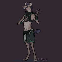 anthro armor bracers brown_body brown_fur clothed clothed_anthro clothed_male clothing countershade_neck countershade_torso countershading ear_piercing fully_clothed fully_clothed_anthro fully_clothed_male fur green_eyes male male_anthro markings multi_nipple nipples open_mouth piercing simple_background solo spots spotted_body spotted_fur standing tail tan_body tan_fur teeth tongue meldritchhorror gnoll hyena mammal 1:1 2020