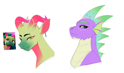duo ear_fins ear_piercing feral fin green_body green_eyes green_scales horn looking_at_viewer male piercing pupils purple_body purple_scales scales screencap simple_background slit_pupils white_background aztrial friendship_is_magic hasbro mlp_g5 my_little_pony mythology leaf_(mlp) spike_(mlp) dragon mythological_creature mythological_scalie scalie hi_res