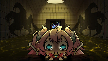 2_horns 4_fingers ambiguous_gender bangs black_body black_eyes blue_eyes blue_horn blush bodily_fluids ceiling ceiling_lamp clothing crystal crystal_horn doorway duo eyebrows female female_humanoid fingers frown gloves hair handwear horn humanoid_pointy_ears inside lamp light long_hair multicolored_horn nervous nervous_sweat noseless not_furry ominous open_frown open_mouth partially_submerged pink_bow pink_eyebrows pink_hair pink_horn_tip pink_mouth pointy_ears pseudo_horn sweat swimming_pool tile tile_wall toothy_grin two_tone_horn wall_(structure) water white_clothing white_gloves white_handwear white_ribbon wide_eyed worried_look yellow_wall gaelfox the_backrooms vtuber chibidoki backrooms_creature horned_humanoid humanoid shadow_creature 16:9 2026 colored digital_drawing_(artwork) digital_media_(artwork) english_description hi_res lighting shaded widescreen