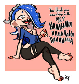barefoot breasts clothed clothing crossed_legs dialogue erect_nipples feet female gesture hair hair_over_eye hand_gesture humanoid_feet humiliation laugh looking_at_viewer nipples one_eye_obstructed open_mouth open_smile partially_clothed plantigrade pointing pseudo_hair questioning_tone sitting smile solo talking_to_viewer tentacle_hair tentacles text text_emphasis underline vocalization iseenudepeople nintendo splatoon shiver_(splatoon) animal_humanoid aquatic aquatic_humanoid cephalopod cephalopod_humanoid humanoid mollusk mollusk_humanoid octarian octoling 2022 absurd_res english_text full-length_portrait hi_res portrait