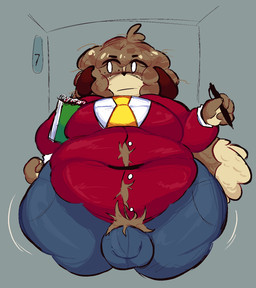anthro balls_outline bulge clothed clothing detailed_bulge eye_bags freckled_face freckles fur genital_outline hair male moobs motion_lines overweight overweight_male simple_background solo wide_hips meatoids animal_crossing nintendo digby_(animal_crossing) canid canine canis domestic_dog mammal shih_tzu toy_dog hi_res