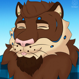 anthro beard blep brown_body brown_fur clothing facial_hair fur male mane markings muscular muscular_anthro muscular_male shirt simple_background smile snout solo striped_body striped_fur striped_markings stripes tongue tongue_out topwear tuft whiskers white_body white_fur eraqon felid hybrid liger mammal pantherine 1:1 bust_portrait icon portrait