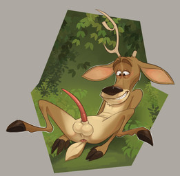 3_fingers anatomically_correct anatomically_correct_genitalia anatomically_correct_penis animal_genitalia animal_penis anthro antlers anus balls black_nose bodily_fluids broken_antler brown_body brown_fur cervine_genitalia cervine_penis clenched_teeth cloven_hooves erection fingers fur genital_fluids genitals hooved_fingers hooves horn looking_at_genitalia looking_at_own_penis looking_at_penis looking_at_self lying male on_back penis precum scut_tail short_tail smile solo spread_legs spreading tail teeth thin_penis toony concupisco open_season elliot_(open_season) deer mammal mule_deer new_world_deer digital_media_(artwork) hi_res