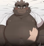 bed belly belly_focus belly_rub big_belly blush body_hair breathing clothing disembodied_hand duo furniture happy_trail male navel navel_fetish navel_poke nipples obese overweight robe solo_focus hinami shiro_to_kuro bear human mammal 2017 2d_animation animated frame_by_frame loop no_sound short_playtime webm