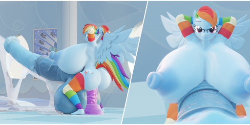 ambiguous_penetration animal_genitalia animal_penis anthro anthrofied areola armwear balls big_balls big_breasts big_penis blue_body bodily_fluids border breasts clothing cum cum_while_penetrated cutie_mark dildo dildo_insertion dildo_sitting dildo_size_difference excessive_genital_fluids excessive_precum eyewear genital_fluids genitals glasses gynomorph hair hands_behind_head huge_balls huge_breasts huge_penis hyper hyper_balls hyper_genitalia hyper_penis intersex legwear multicolored_clothing multicolored_hair multicolored_tail nipples penetration penis precum precum_on_ground precum_on_penis purple_dildo purple_eyes rainbow_clothing rainbow_hair rainbow_tail sex_toy sex_toy_insertion solo tail thigh_highs white_border wings frostbound friendship_is_magic hasbro my_little_pony mythology rainbow_dash_(mlp) equid equine mammal mythological_creature mythological_equine pegasus 2020 3d_(artwork) absurd_res blender_(artwork) digital_media_(artwork) hi_res