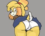 anthro bottomwear butt clothed clothing female panties simple_background skirt solo tail tail_under_skirt tail_upskirt underwear upskirt white_clothing white_panties white_underwear dinim animal_crossing nintendo isabelle_(animal_crossing) canid canine canis domestic_dog mammal absurd_res hi_res