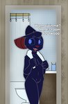 anthro bathroom black_body black_fur black_sclera blue_eyes breasts brush circle_eyebrows detailed_background dialogue doorway eyebrows female freckles front_view fur genitals head_tuft inside inviting inviting_viewer navel nude open_mouth open_smile pink_tongue pubes pussy red_inner_ear red_nose scut_tail short_tail shower_curtain smile solo standing tail talking_to_viewer teeth text tile tile_wall toilet tongue toothbrush towel towel_around_neck tuft wall_(structure) white_text sleepysheepy17 zulu_(sleepysheepy17) bat domestic_cat felid feline felis hybrid mammal 2024 adobe_photoshop_(artwork) digital_drawing_(artwork) digital_media_(artwork) english_text hi_res shaded soft_shading watermark