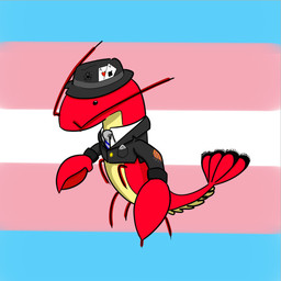 ambiguous_gender bullet_hole card clothing fedora fin hat headgear headwear lgbt_pride mobster necktie patched_clothing pincers playing_card pride_colors suit_jacket tail tail_fin transgender_pride_colors mobsterlobster arthropod crustacean decapod lobster malacostracan marine 1:1